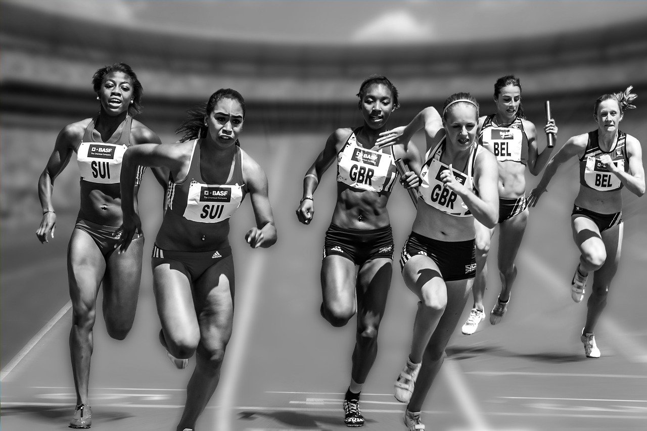 relay race, competition, stadium